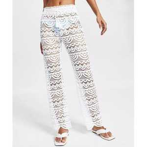 NWT Juniors' Scallop Hem Pants Tassel Tie Lace Swimsuit Cover Up Size L MSRP $34